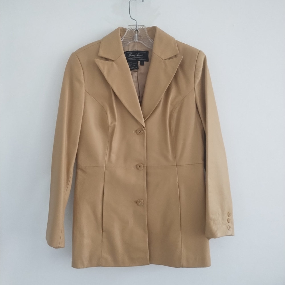 Terry Lewis Vintage Y2K Beige Blazer Style Leather Jacket